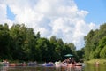 Unidentified people drafting in the river Vantaa at the Kaljakellunta Beer Floating festival in Helsinki, Finland Royalty Free Stock Photo